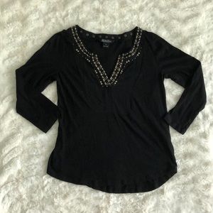 Black Embellished Lucky Brand Long-Sleeve Top